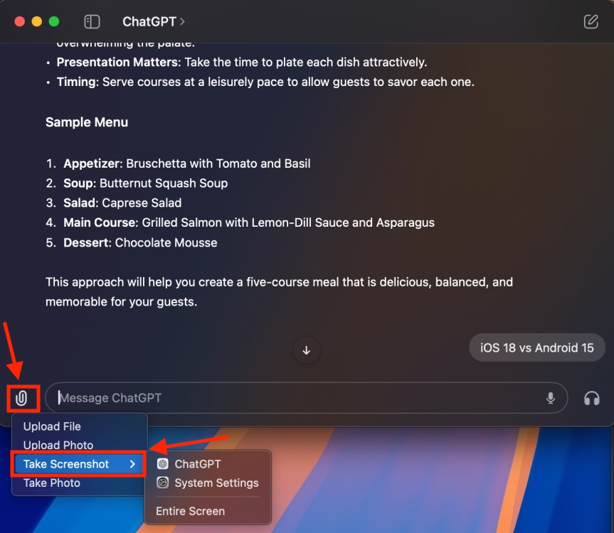 How to Get and Use ChatGPT macOS App 12 Capture Desktop Screenshots in ChatGPT macOS app
